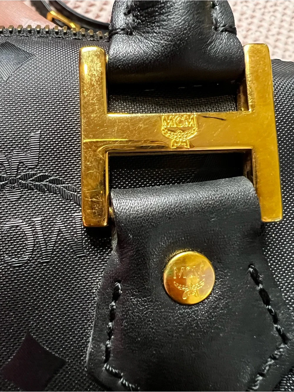 Vintage MCM München Black Visetos Boston Satchel Crossbody Bag